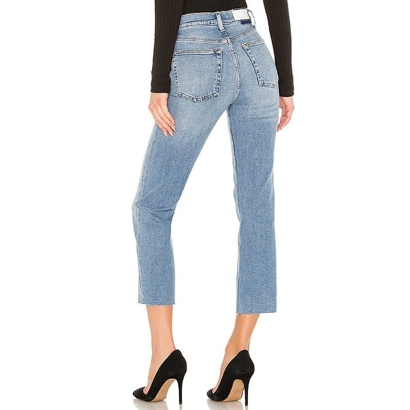 Re/Done 70s Stove Pipe Slim Straight Crop Jean High Waist Raw Hem Light Stone 24 - Picture 3 of 16